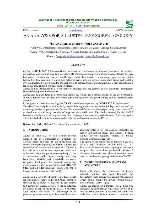 (PDF) An Analysis for a Cluster Tree Zigbee Topology