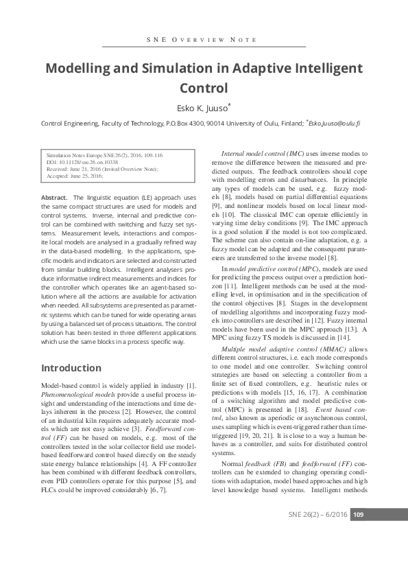 (PDF) Modelling and Simulation in Adaptive Intelligent Control
