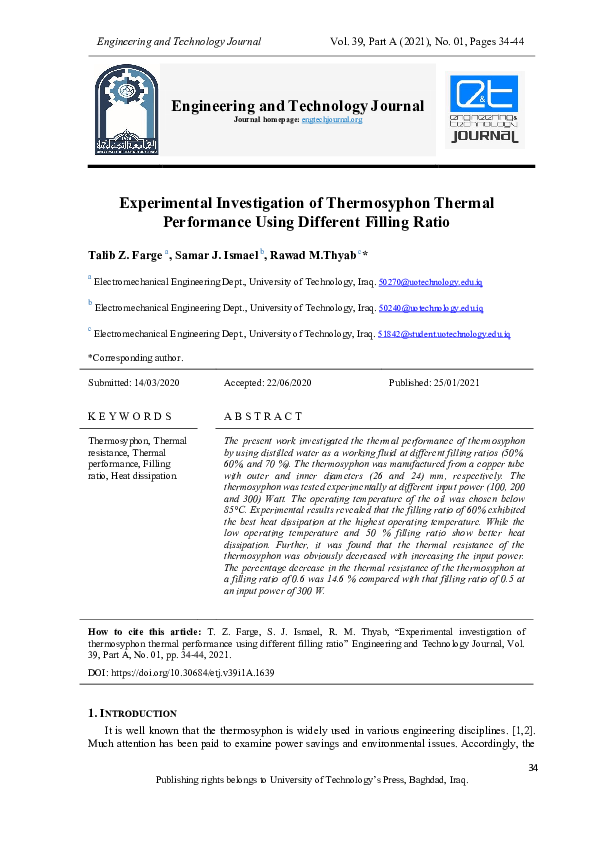 (PDF) Experimental Investigation of Thermosyphon Thermal Performance ...