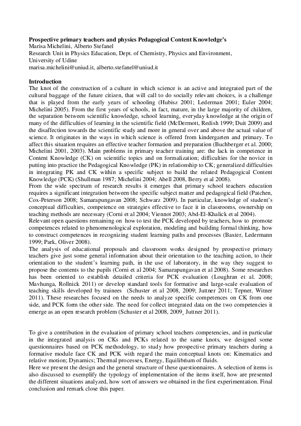 (PDF) Prospective primary teachers and physics Pedagogical Content ...
