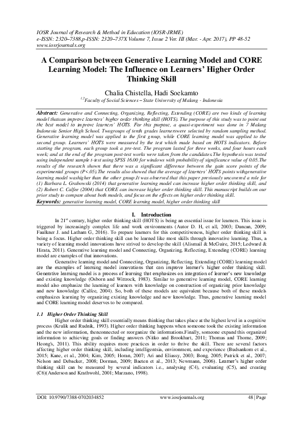 (PDF) A Comparison between Generative Learning Model and CORE Learning ...