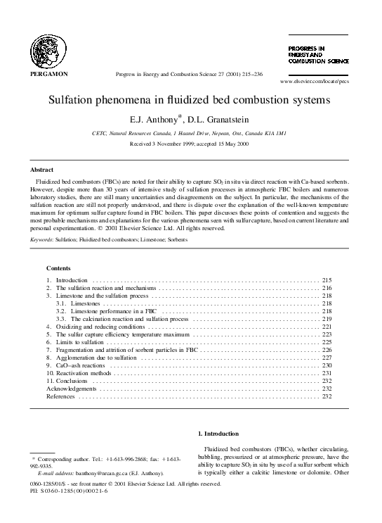 (PDF) Sulfation phenomena in fluidized bed combustion systems Edward