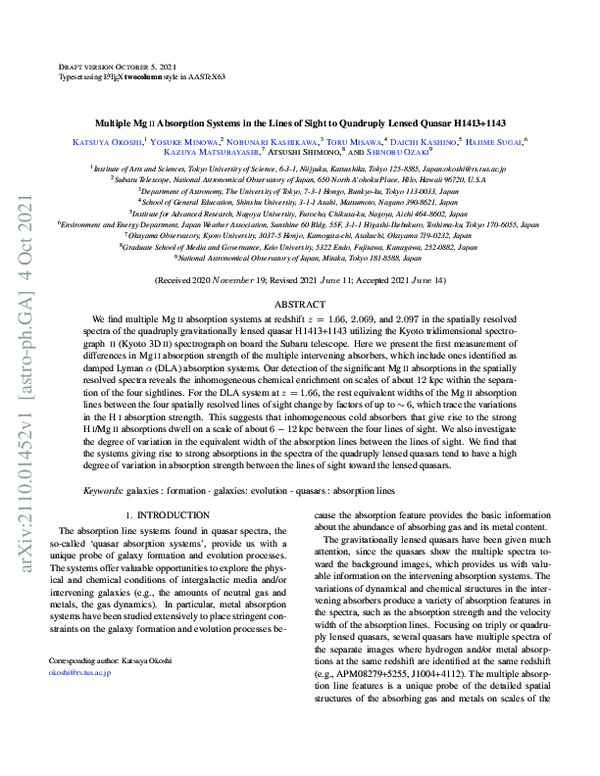 (PDF) Multiple Mg ii Absorption Systems in the Lines of Sight to ...