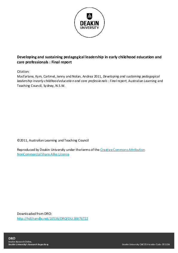 (PDF) Developing and sustaining pedagogical leadership in early ...