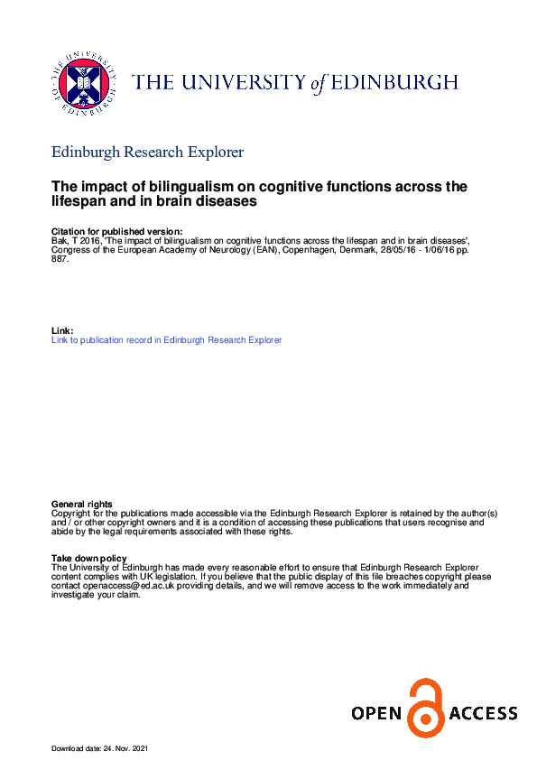(PDF) The impact of bilingualism on cognitive functions across the ...