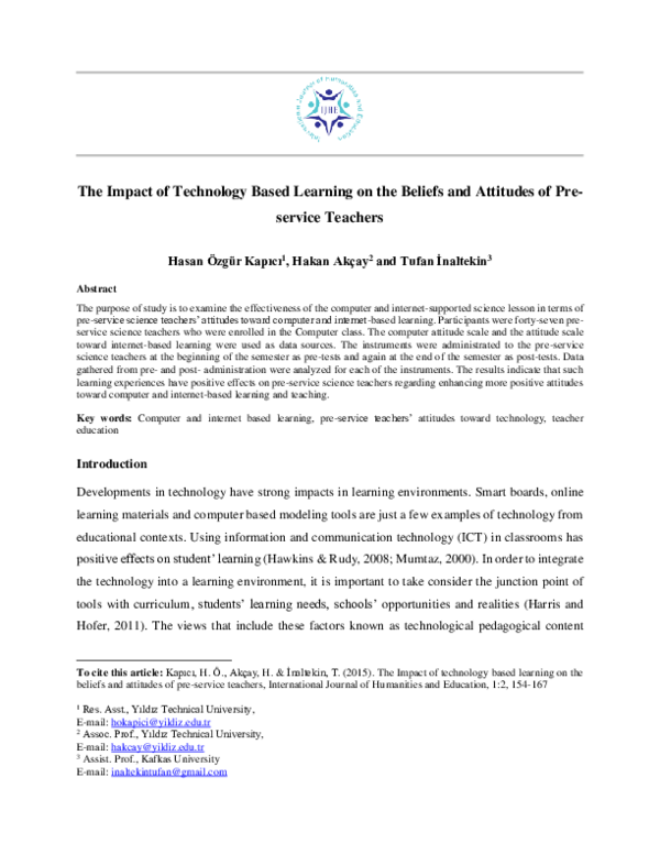 (PDF) The Impact of technology based learning on the beliefs and ...