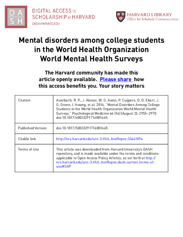 (PDF) Mental disorders among college students in the World Health ...