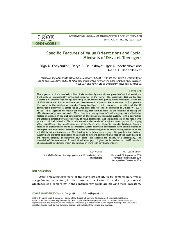 (PDF) Specific Features of Value Orientations and Social Mindsets of ...