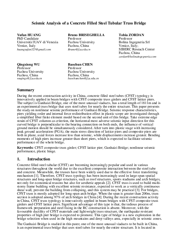 (PDF) Seismic Analysis of a Concrete Filled Steel Tubular Truss Bridge