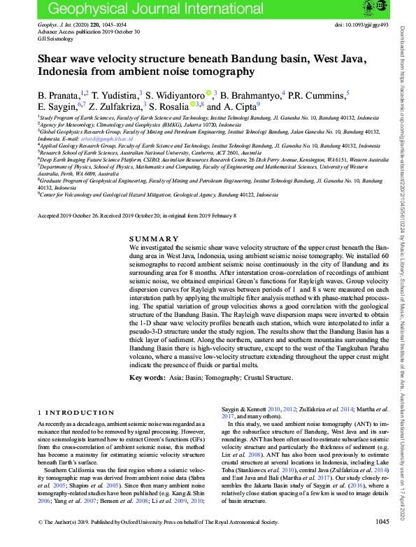 (PDF) Shear wave velocity structure beneath Bandung basin, West Java ...