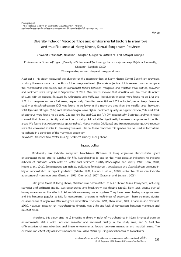 (PDF) Diversity index of Macrobenthos and environmental factors in ...