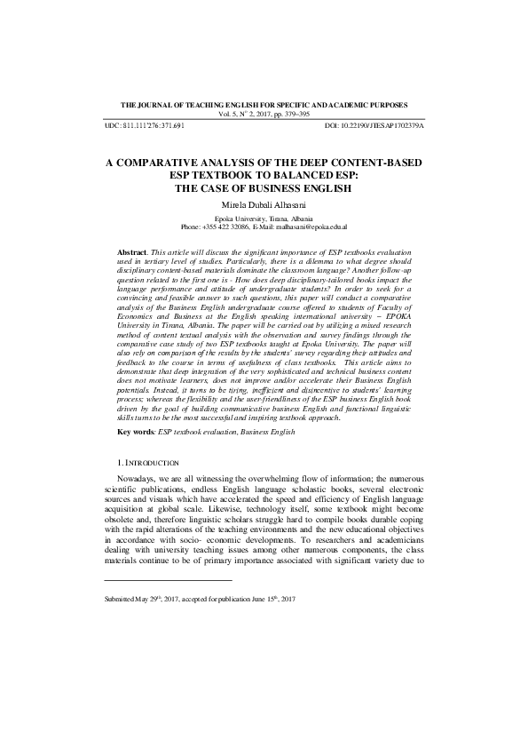 (PDF) A Comparative Analysis of the Deep Content-Based Esp Textbook to ...