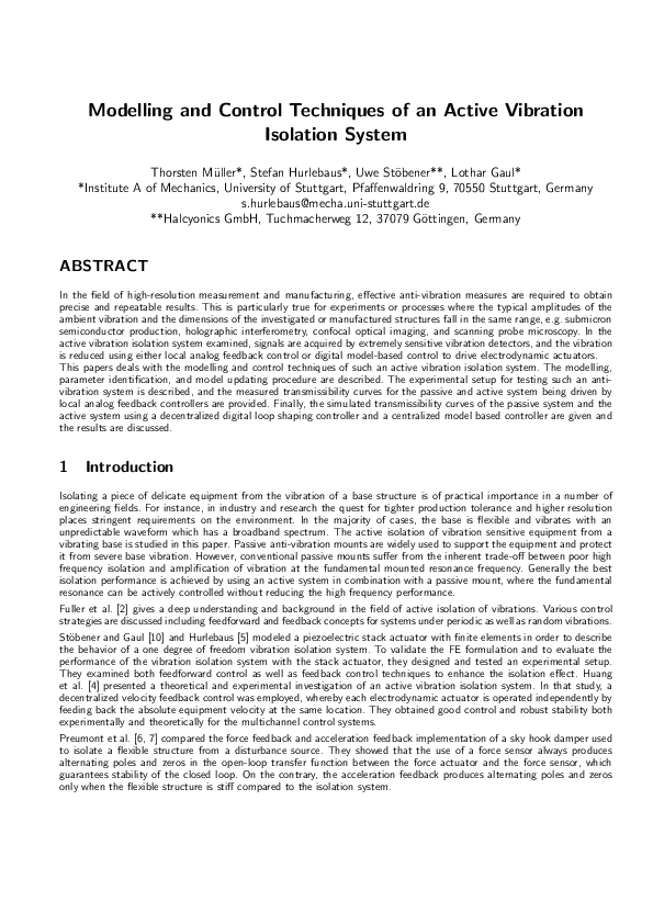 (PDF) Modelling and Control Techniques of an Active Vibration Isolation ...