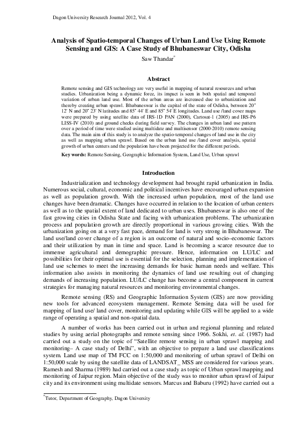 (PDF) Analysis of Spatio-temporal Changes of Urban Land Use Using ...