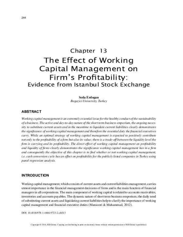 (PDF) Effect of working capital management on firms profitability ...