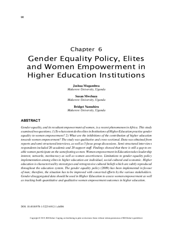 (PDF) Gender Equality Policy, Elites and Women Empowerment in Higher ...