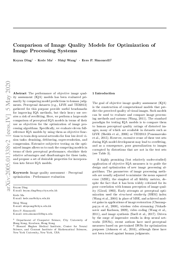 (PDF) Comparison of Image Quality Models for Optimization of Image ...