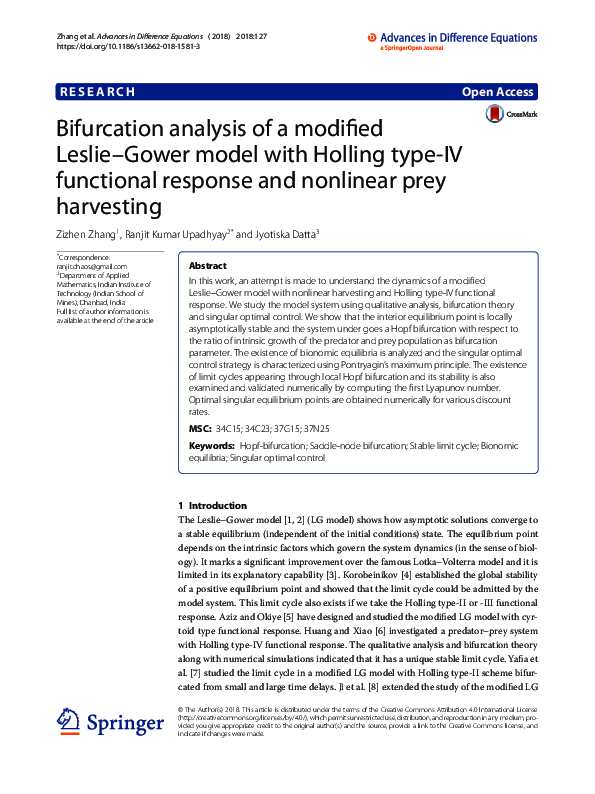 (PDF) Bifurcation analysis of modified Leslie–Gower predator–prey model ...