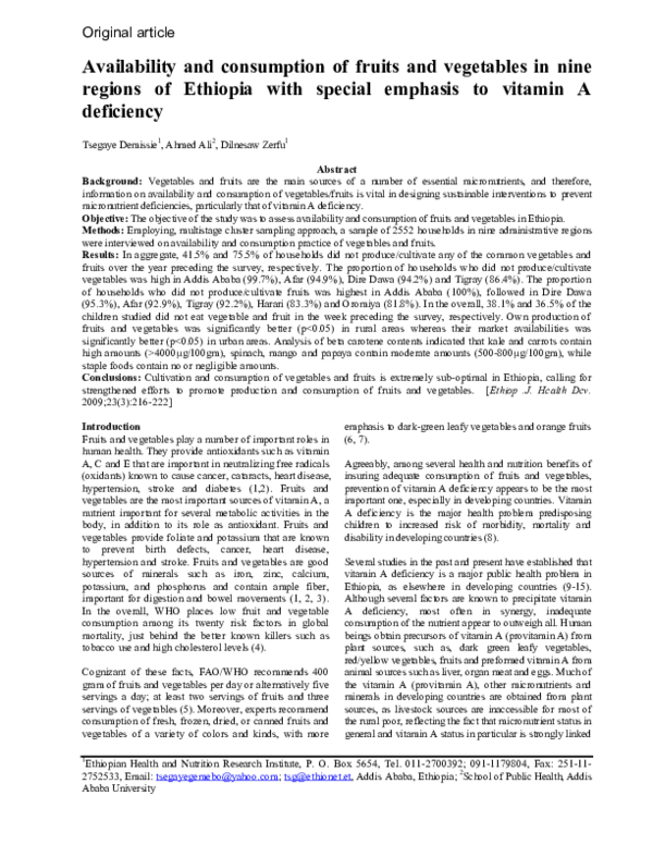 (PDF) Availability and consumption of fruits and vegetables in nine ...