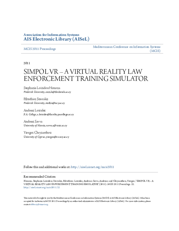 (PDF) Simpol VR – a Virtual Reality Law Enforcement Training Simulator