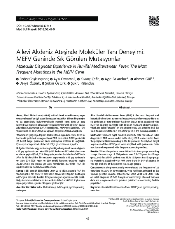 (PDF) Familial Mediterranean Fever Molecular Diagnosis Experience of ...