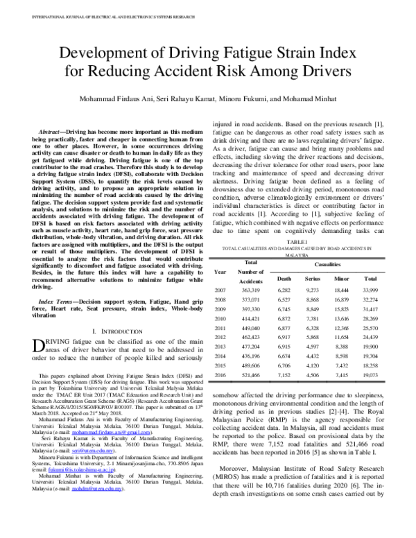 (PDF) Development of Driving Fatigue Strain Index for Reducing Accident ...