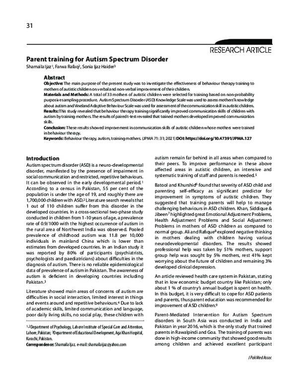 (PDF) Parent training for Autism Spectrum Disorder