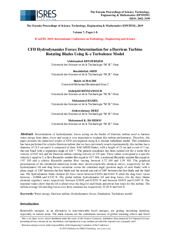 (PDF) CFD Hydrodynamics Forces Determination for a Darrieus Turbine ...
