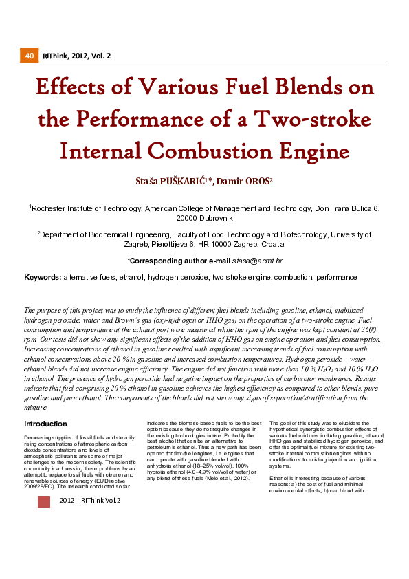 (PDF) Effects of Various Fuel Blends on the Performance of a Two-stroke ...