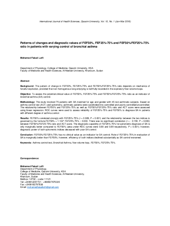 (PDF) Patterns of Changes and Diagnostic Values of FEF50% , FEF25% - 75 ...