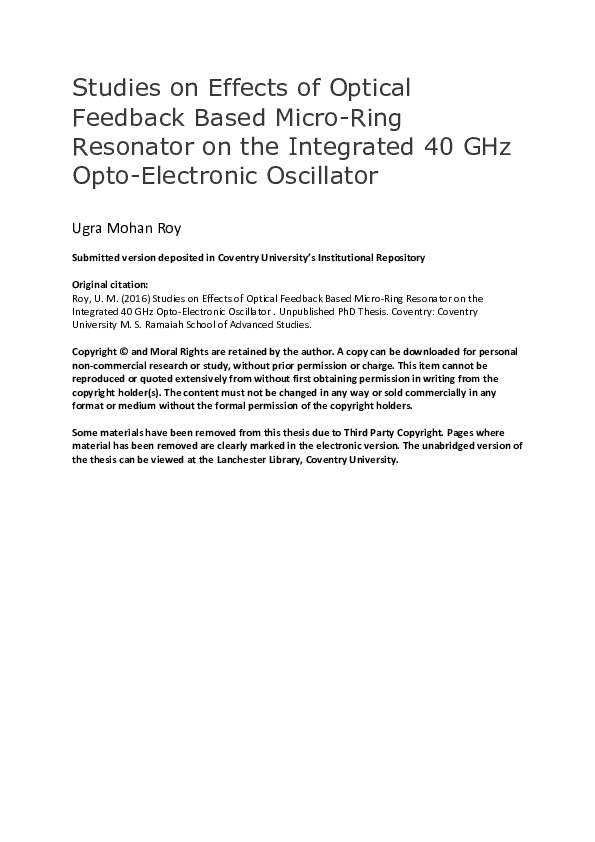(PDF) Studies on effects of optical feedback based micro-ring resonator ...