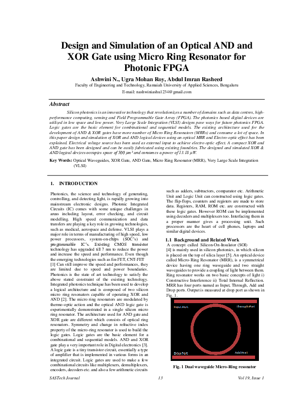 (PDF) Design and Simulation of an Optical AND and XOR Gate using Micro ...