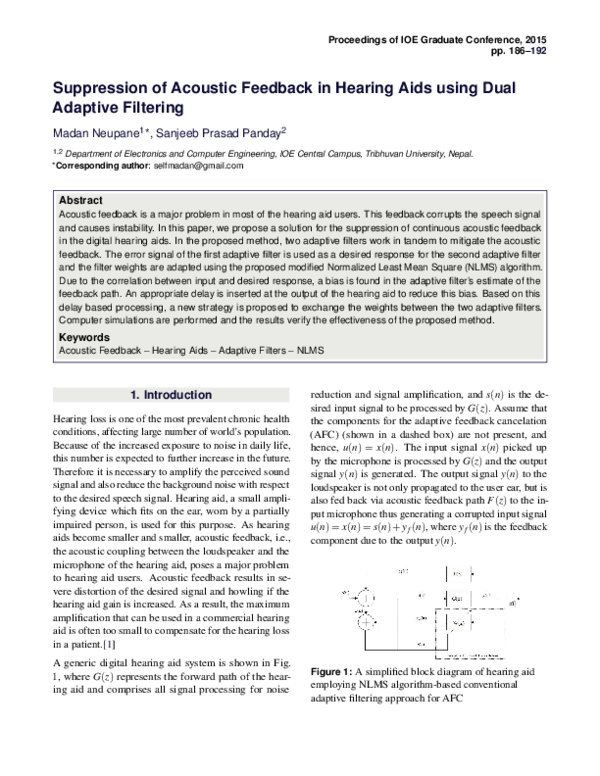 (PDF) Suppression of Acoustic Feedback in Hearing Aids using Dual ...