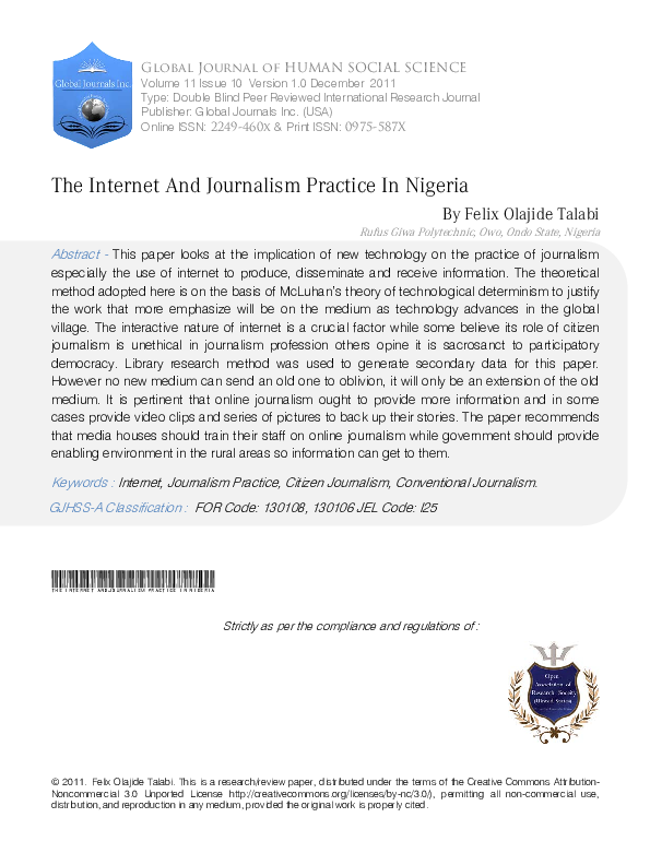 (PDF) The Internet And Journalism Practice In Nigeria