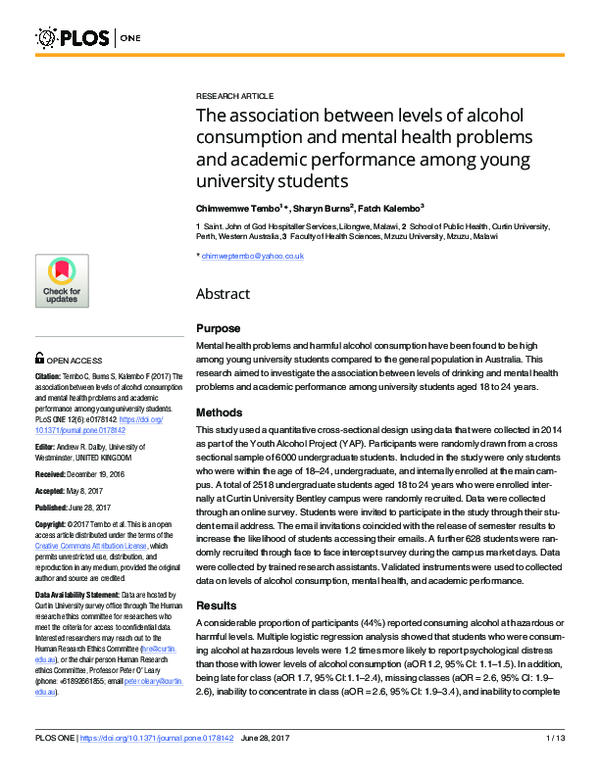 (PDF) The association between levels of alcohol consumption and mental ...