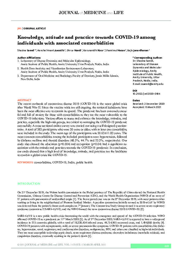 (PDF) Knowledge, attitude and practice towards COVID-19 among ...