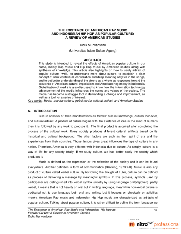 (PDF) The Existence of American Rap Music and Indonesian Hip Hop as ...