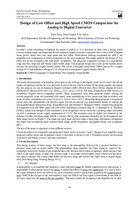 (PDF) Design of Low Offset and High Speed CMOS Comparator for Analog to ...