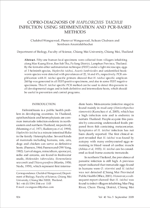 (PDF) Copro-diagnosis of Haplorchis taichui infection using ...