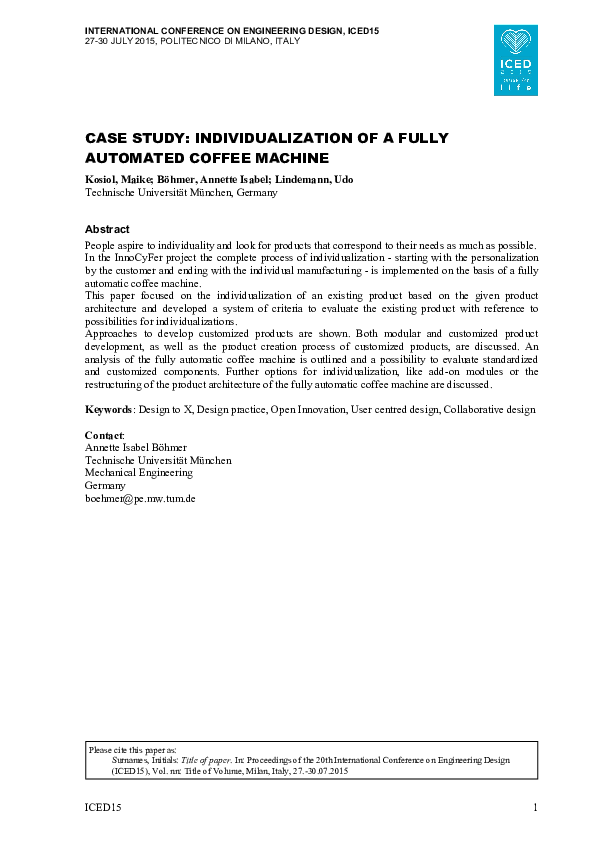 (PDF) Case Study Individualization of a Fully Automated Coffee Machine