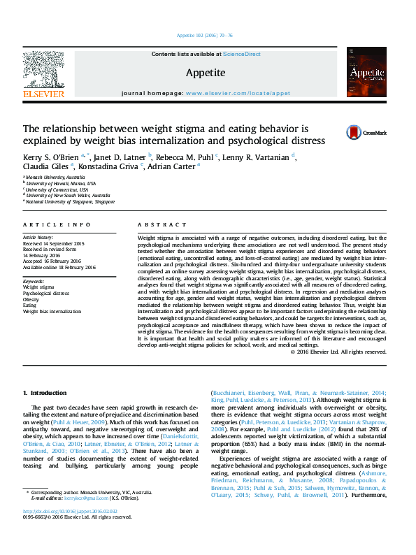 (PDF) The relationship between weight stigma and eating behavior is ...