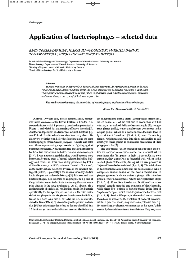 (PDF) Application of bacteriophages - selected data