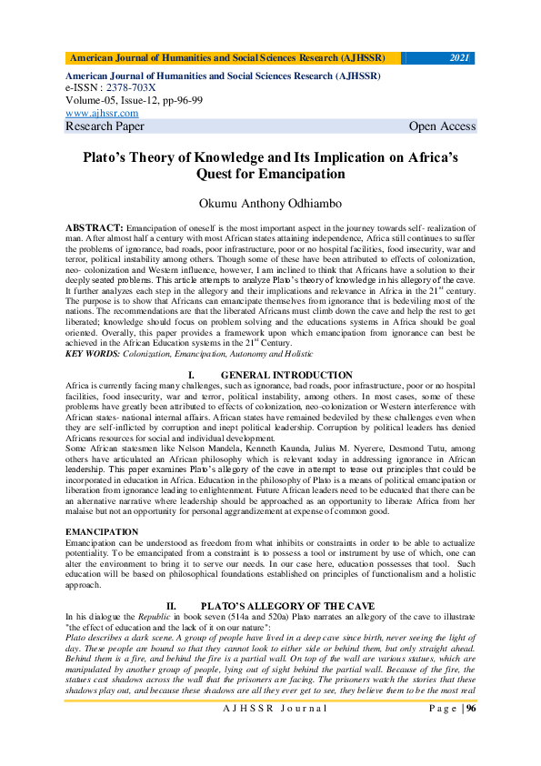 (PDF) Plato's Theory of Knowledge and Its Implication on Africa's Quest