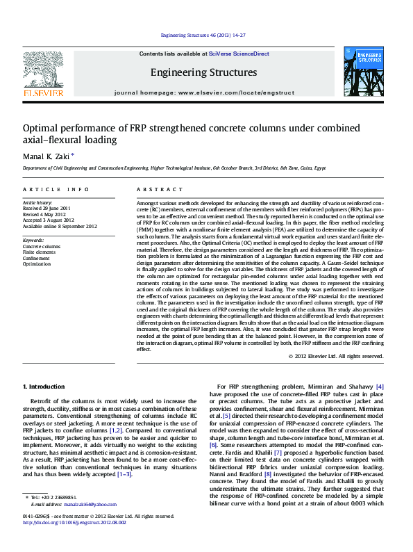 (PDF) Optimal performance of FRP strengthened concrete columns under ...