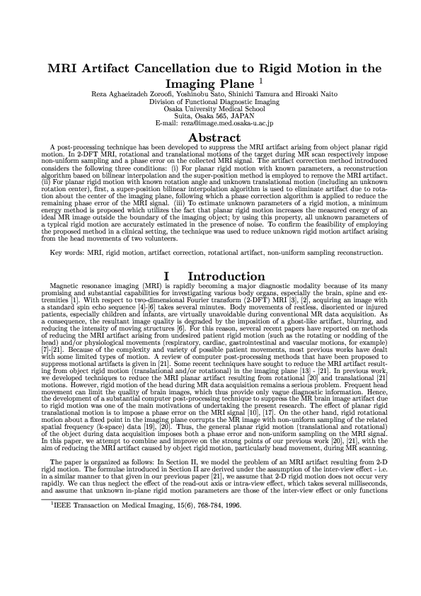 (PDF) MRI artifact cancellation due to rigid motion in the imaging plane