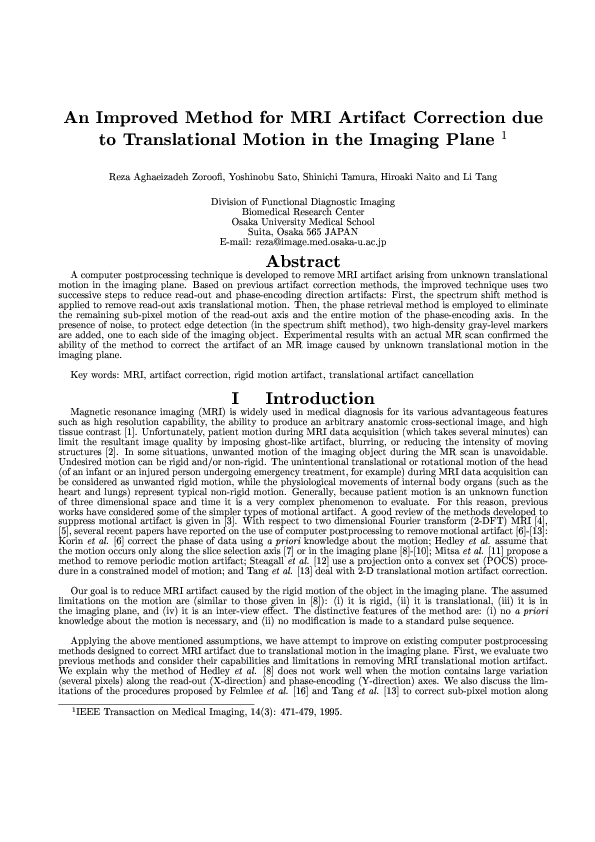 (PDF) An improved method for MRI artifact correction due to ...