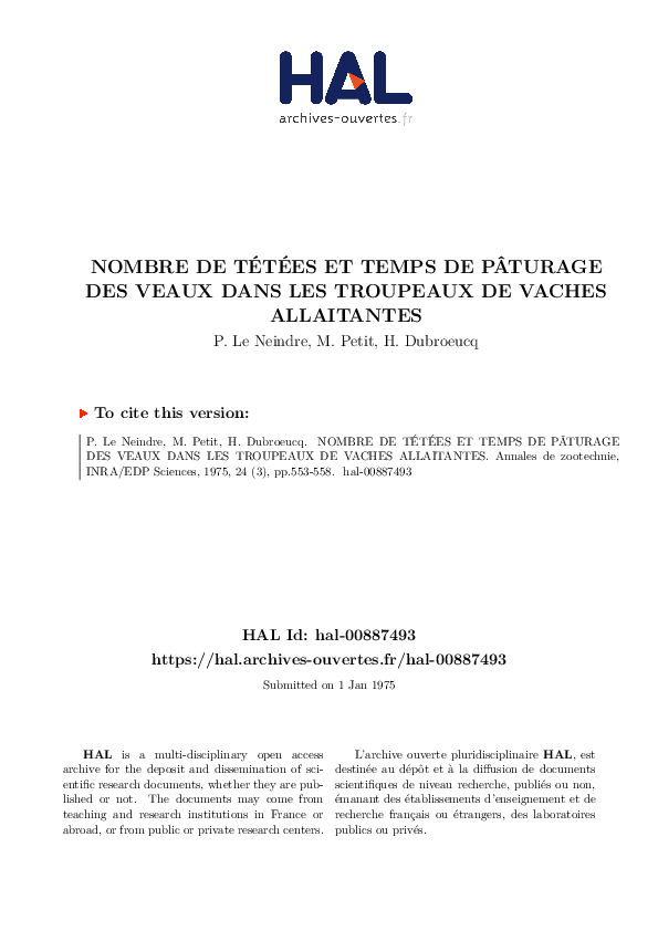(PDF) Nombre De Tétées et Temps De Pâturage Des Veaux Dans Les — free download