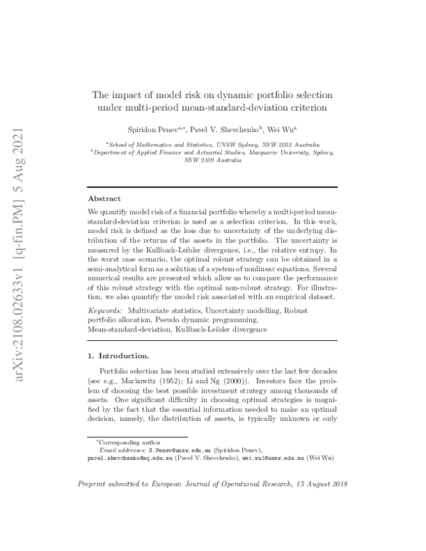 (PDF) The impact of model risk on dynamic portfolio selection under ...