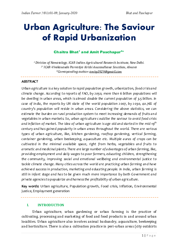 (PDF) Urban Agriculture: The Saviour of Rapid Urbanization