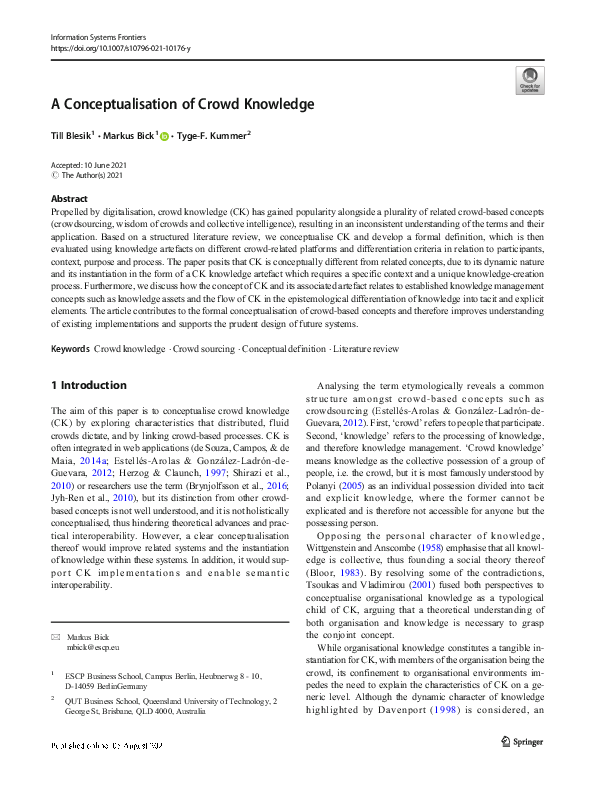 (PDF) A Conceptualisation of Crowd Knowledge